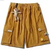 High Street Corduroy Cargo Shorts Модный Ретро Хараджуку Медведь Кулон Короткие Свободные Повседневные Мужчины Женщины Лоскутное Клен Длина C0607