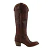 Women Plain Jane Dark Cognac Cowgirl Boots Round Toe G1112