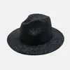 Wide Brim Leopard Fedora Ladies Wool Felt Hat Women Men Party Jazz Church Hats Patchwork Panama Cap