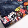 Män broderad badge denim jacka streetwear hip hop mans motorcyle jean jackets manlig mode smal ytterkläder chaqueta hombr244k