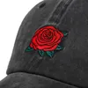 Tvättade Rose Broderad Baseball Cap 100% Bomull Hip Hop Hat Mäns och Kvinnors Mode pappa Kepsar Justerbara Outdoor Caps