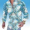 Camicia a maniche lunghe slim casual floreale con stampa digitale con risvolto camicetta con stampa motivo onde del mare blu bianco Camicette cardigan da uomo