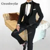 Gwenhwyfar Royal Blue Hommes Costumes Gentle Men Châle Revers Blazer avec bord noir Slim Fit Veste Pantalon Gilet 3 pièces Groom Tuxedos X0909