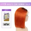 Perruque courte Bob Lace Front Wig 13X4 couleur brésilienne Remy perruques cheveux humains Ombre Orange