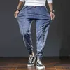 Heren mode broek elastische band overgewicht grote maat jeans cowboy broek mannelijke modieuze patchwork streetwear plus man 2111108