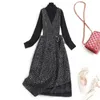 고품질 여성 패션 가을 겨울 긴 소매 니트 탑 및 트위드 모직 드레스 2 조각 Vestidos 210601