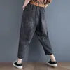 Herfst Korea Fashion Women Cotton Denim Harem Pants All-matched Casual Elastic Taille Vintage Blue Loose Jeans Plus Size M634 210302