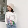 2021 Детская футболка с длинным рукавом хлопок мультфильм вишневый дом шаблон конфеты цвет детские топы 210306