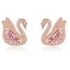 Chic elegante cisne rosa cristal zircon diamantes gemstones garanhão brincos para mulheres menina branca cor ouro moda jóias presentes