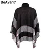 Beavant Turtleneck Cloak sweter z dzianiny wzruszenie ramionka oversize luźne długie pulower kobiety jumper zima tricot pull femme 210709