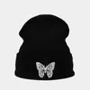 패션 여성 니트 비니 모자 나비 자수 가을 겨울 따뜻한 모자 여성 여자 스키 skullcap 부드러운 탄성 모자 보닛