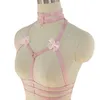 Pink Collar Bow Top Kawaii Open Chest Bondage Cage Pastel Gothic Body Harness Belt wedding Bra