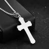 Pendant Necklaces Cross Men & Pendants Stainless Steel Jewelry Religion Party Gift 55CM Chain Silver Color Black Necklace Mens Jew2838