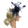 인색 가슴 모자 Fedoras Feather Mesh Women Bow Knot Day Hair Accessory Banquet Facinator Headband 선물 웨딩 신부 칵테일 2927