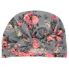 Baby Kids Floral Print Kepsar Kanin Öra Turbon Knot Kepsar Tjej Bow Beanie Söt Flower Cotton Hat För Toddler KBH132