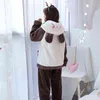 Wavmit Winter Dames Flanel Hooded Lange Mouw Pyjama Set Cute Leisure Dames Nachtkleding Gouden Velvet Pyjama Homewear 211215