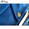 MSFANCY SCHONDEN SKIRT SETS VROUWEN BLAUWE LANGE MOUW HEEFT BLANDAGE CROP BLAZER Hoge taille A-line Suit Rok Mujer Elegant Sets 210604