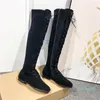 Bottes élégantes côté fermeture éclair femme chaussures noir croix sangle gros talon carré sexy femme enfant daim