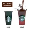 Starbucks Couleur réutilisable Change en plastique Coupe en plastique PP Grade de nourriture ML Flox avec couvercle Cadeaux de Noël Livelfool