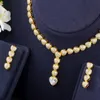 Micro Pave Cubic Zircon Indian Gold Love Heart Form Drop Halsband Örhänge Party Smycken Set för bröllop T408 210714
