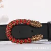 Ceinture en cuir de vache large pour femmes, couleur tête de Lion, en forme de serpent, maille polyvalente, rouge incrusté de diamants, vent, à la mode, 039s, 6095203