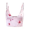 Hbenna V-Neck Satin Crop Top Femmes Floral Print Camis Sexy Corset Sans Manches Débardeur Dos Nu D'été Mode Bleu Soie Camisol Y220304