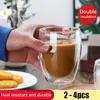 Bicchiere in vetro isolante a doppio strato Bicchieri antiscottatura Tazza per bevande al latte per caffè anti-freddo Coperchio in bambù Regalo per bicchieri trasparenti