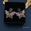 Diseñador Pendientes Stud Diseñadores Marca 18K Chapado en oro Geometría Mariposa Letras Moda Mujer Cristal Rhinestone Pendiente Banquete de boda Judío