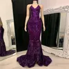 2021 paarse prom jurken lange sequin applique tule backless zeemeermin avondjurken v nek robe de soirre mariage