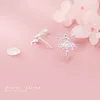 Pink Crystal Graceful Ballet Fairy Stud Earring for Women 925 Sterling Silver Fashion Ear Studs Fine Jewelry Bijoux 210707