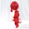 Diluc Pruik Genshin Impact Cosplay Rood Haar Lange Krullend Stiled Hittebestendig voor Volwassen Mannen Dames Halloween Rollenspel + Wig Cap Y0903