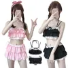 New Arrival Woman Lolita Bikini Cosplay Pink and Black Color Swimsuit Drogi Wielowarstwowe Hem Biquini Kobiety Darmowe Delewizację Y0913