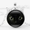 Black Cat Ear Frame Glass Cabochon Necklace Pendants Halsband Fashion Jewelry for Women Kids Gift Will and Sandy