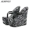 Slippers ALIONLY Sexy Zebra Super 18CM High Heels Platform Wedges Pinch For Women 2021 Summer Sandals Mules Shoes
