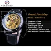 ForSining Retro Flower Design Classic Black Golden Watch äkta läderband Vattenbeständig MESKA MEKANISKA Automatiska klockor armbandsur