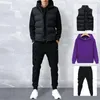 Erkek Eşofman Eğilim Bahar ve Yaz Eğlence Spor Koşu Spor Hoodie + Kolsuz Yelek Pantolon Suit Üç Parça Set