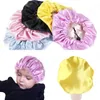 Barn hatt hattar beanie elastisk nattklapp justerbar spänne dubbel lager satin godis färg hår skydd cap baby hög kvalitet