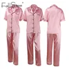 FallSweet femmes pyjamas ensembles soie solide vêtements de nuit pyjamas grande taille col en V Nigtwear ensembles 5XL 210305