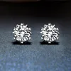 With Certificate Silver Color Earrings Romantic Heart Claws Set 8mm Zircon Gemstone Stud Earrings For Women Valentine's Day Gift