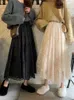 Werueruyu Spring and Summer Women's Waist Gace Lace Kjol Tunna A A-Line Long 210629