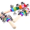 200pcs Christmas Party Gift Jingle Bells Wooden Handle Toys 18cm Rainbow Wood Handhold Rattles Bell Stick Children's Toy