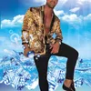 Camicia a maniche lunghe da uomo casual con stampa leopardata stampa floreale top alla moda Blouse Homme Bohemian Tops232l