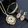 Earrings & Necklace Moroccan Fashion Necklace/Earrings/Bracelet Gold Plated Bridal Jewelry Green And Red Rhinestone Jewerly Sets For Women