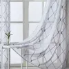 Topfinel Geometric Design White Sheer Curtain Tulle Window Curtain for Living Room Bedroom Tulle Voile Cafe Curtain Diamond 210712