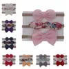 Moda 3 pçs / lote Felt Bilhões Kid Elastic Headbands Impresso Flor Bow Nó Khaki Nylon Hairbands Girl Hair Accessorise presentes conjuntos