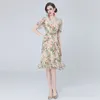 Boutique Organza Floral Dress Puff Sleeve Lapel Women's Summer Printed Dress High-end Fashion Lady Dresses Party Dress