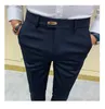 Casual Slim Fit Mens Dress Pants Streetwear Full Längd Suit Män Högkvalitativ Gentlemen Office All Match