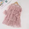 Girls Princess Gauze Cake Dresses For Kids Star Sequin Elegant Party Tutu Prom Wedding Dress Summer Children Long Sleeved Ruffles Skirt Clothes 20220305 H1