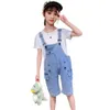 Teen Girls Clothing Solid Tshirt + Jumpsuit Casual Kostymer för sommar Barnens spårning 6 8 10 12 14 210528