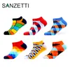 Sanzetti الرجال 6 أزواج / وحدة ملونة الصيف مرتفعة الكاحل مخطط منقوش تنفس المتناثرة الجوارب سعيد للهدايا